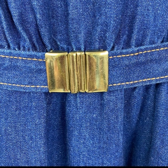 Vintage 80s Touché Blue Denim Jean Apron Overall Dress with Belt - Picture 6 of 8